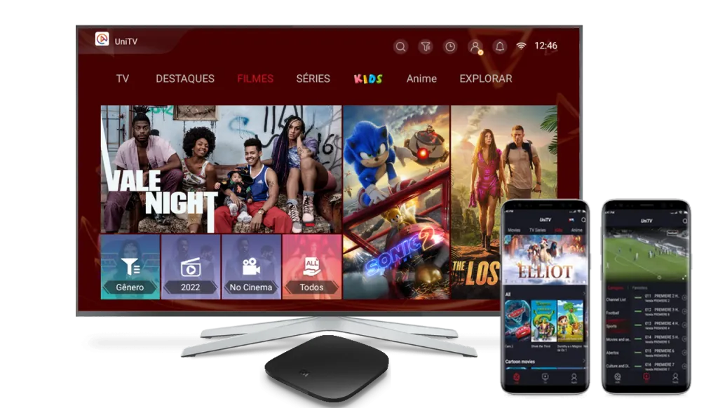 App UniTV Oficial - Interface do aplicativo de recarga UniTV para TV Box Android e celular Android